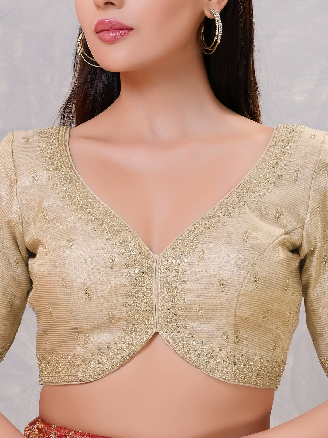 Joban Fashion Women Silk Light-Gold Stitched Blouse