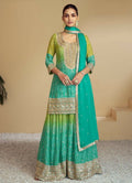 Anaita Green Digital print with Embroidered Silk Stitched Plazo Suit - Distacart