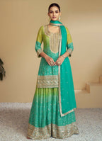 Anaita Green Digital print with Embroidered Silk Stitched Plazo Suit - Distacart