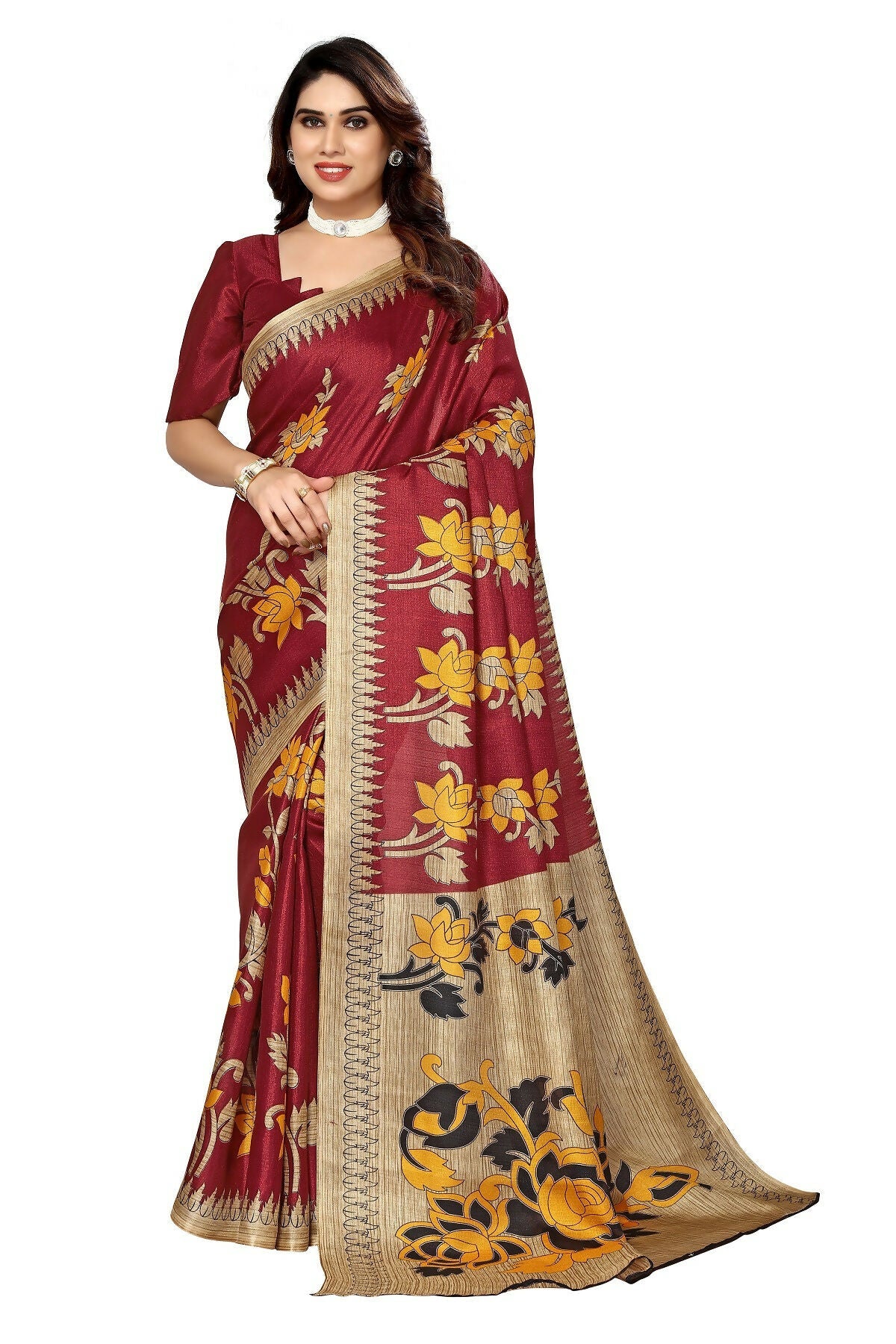 Vamika maroon Printed Art Silk Saree
