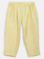 Ahalyaa Yellow Poly Silk Kids Kurta Pant With Dupatta For Girls