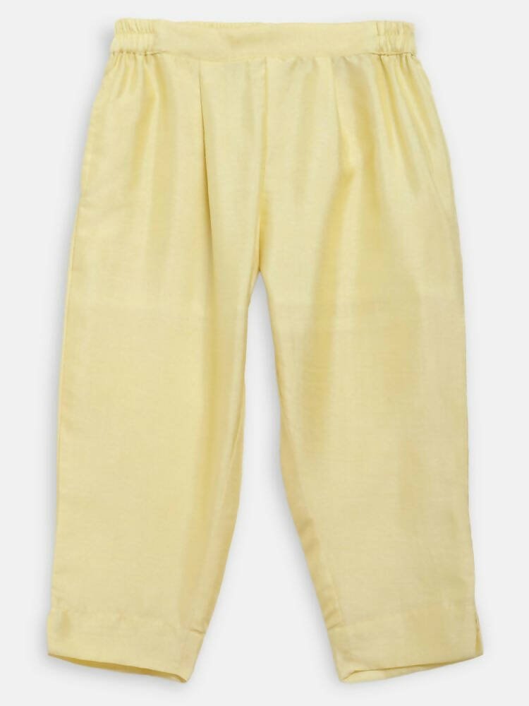 Ahalyaa Yellow Poly Silk Kids Kurta Pant With Dupatta For Girls