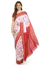 Vamika Sambalpuri Ikat Cotton Dehabandha Badafula White & Red Saree - Distacart