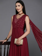 Ahalyaa Women's Traditional wear Ethnic Dress - Maroon - Distacart