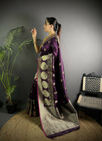 Joban Fashion Wine Banarasi Soft Lichi Silk Paisley Saree - Distacart