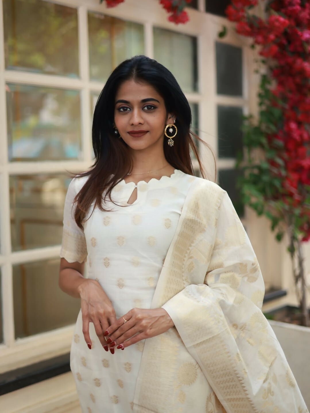 The52 White Women's Beautiful Viscose Jacquard Fabric Printed Work Straight Kurta Pant and Dupatta Set - Distacart