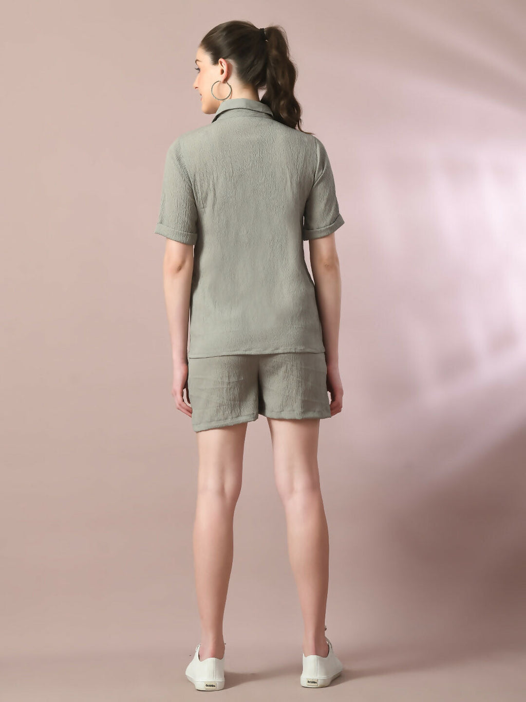 Myshka Women's Grey Solid Regular Fit Shirt