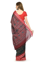 Vamika Sambalpuri Ikat Cotton Dehabandha Green & Red Saree - Distacart