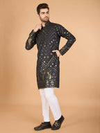 Vastranavya Slate Grey Exclusive Festival Wear Pure Viscose Rayon Embroidered Sequence Work Kurta