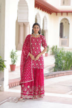 Joban Fashion Pink Readymade Kurta Set With Sequence embroidery Work - Distacart