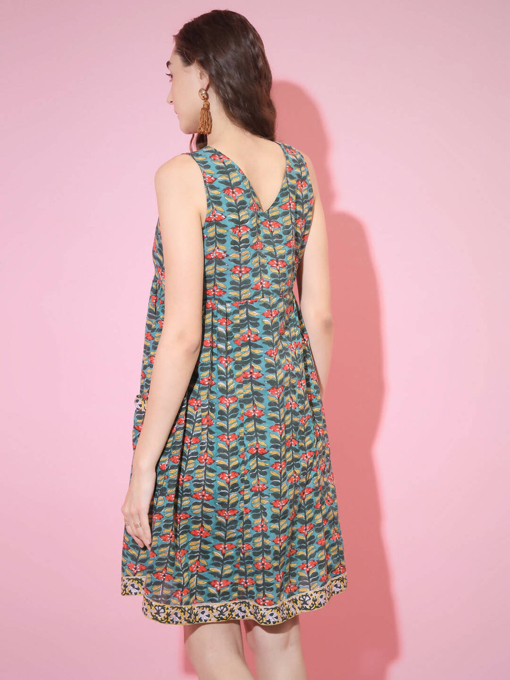 Myshka Women's Green Floral Printed A-Line Dress - Distacart