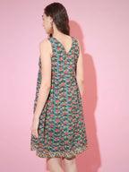Myshka Women's Green Floral Printed A-Line Dress - Distacart