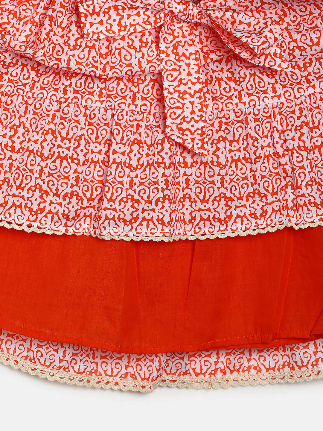 Manet Girls Cotton Layer Frock Printed - Orange