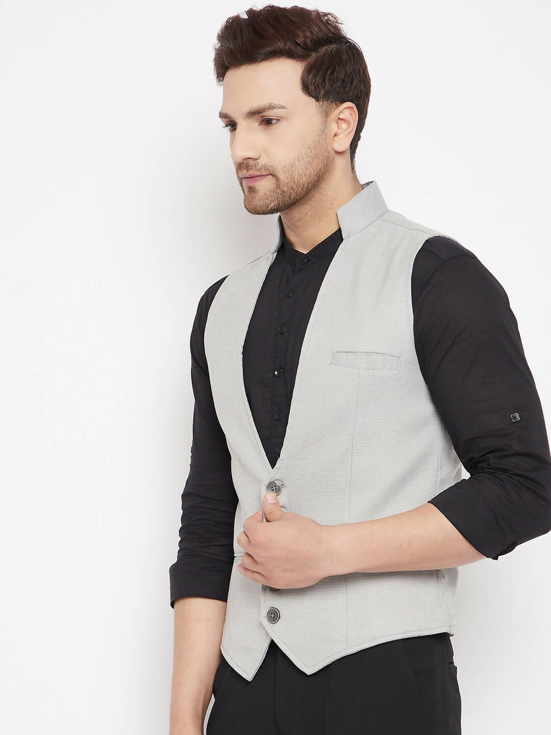 Even Apparels Grey Merino Men Woven Nehru Jacket - Distacart
