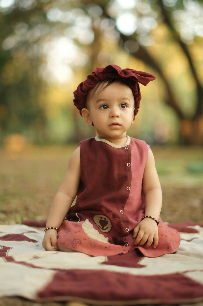 Mhyssa Amara Lion Patch Sleeveless A-line Maroon Frock