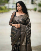 DEIANA'S Beautiful Designer Golden zari Soft Lichi Silk Saree - Black