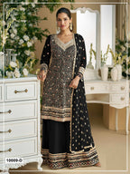 Anaita Black Embroidered Faux Georgette Unstitched Plazo Suit - Distacart