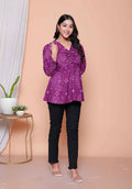 Miravan Womens Purple Bandhani Printed Butterfly Style Top
