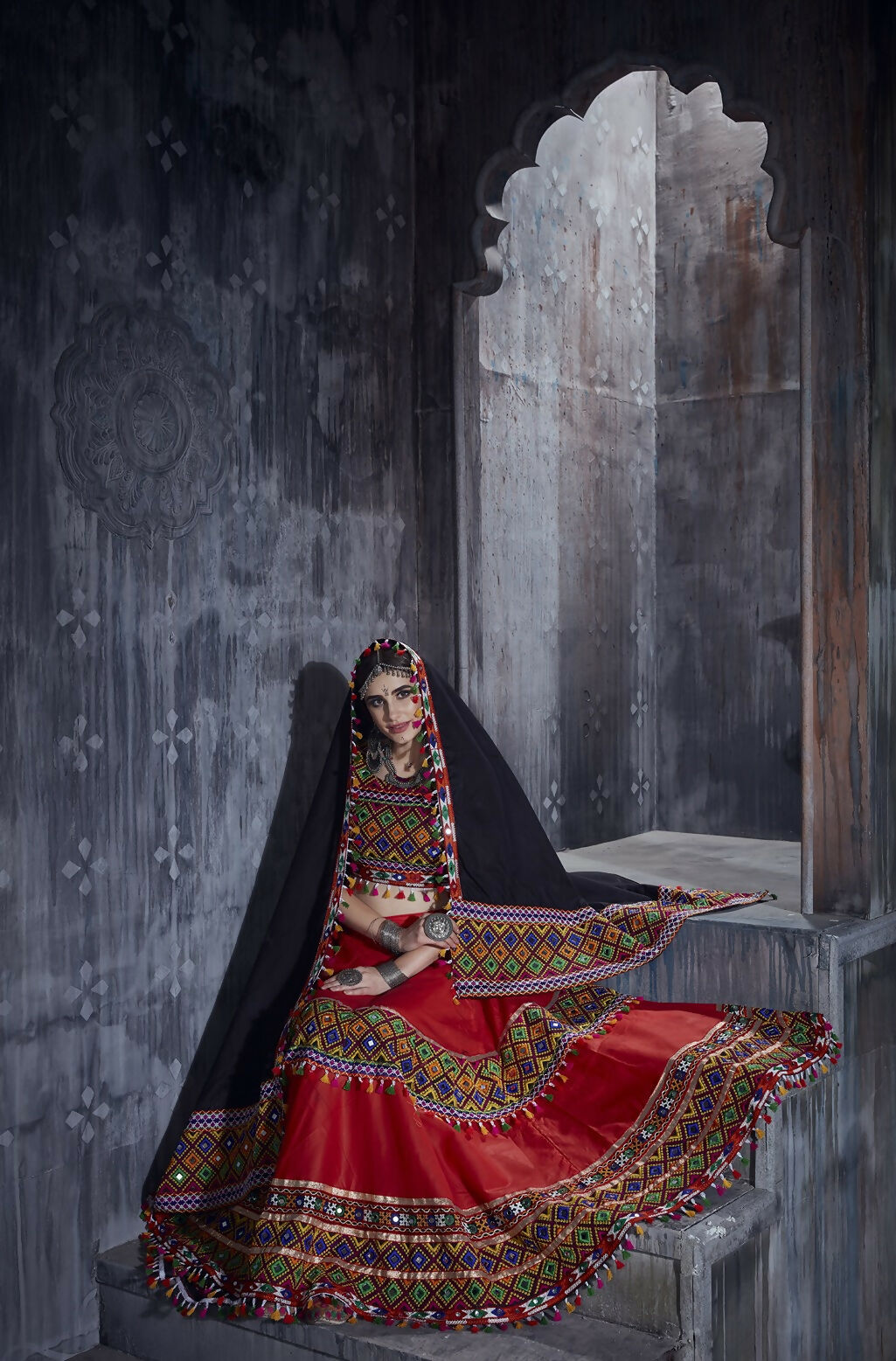 AI Fashion Red Art Silk Designer Navratri Lehenga Choli Collection