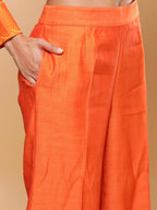 BohoJazz Nazm Embroidered Cuff-Sleeves Kurta Set with Dupatta - Rust Orange - Distacart