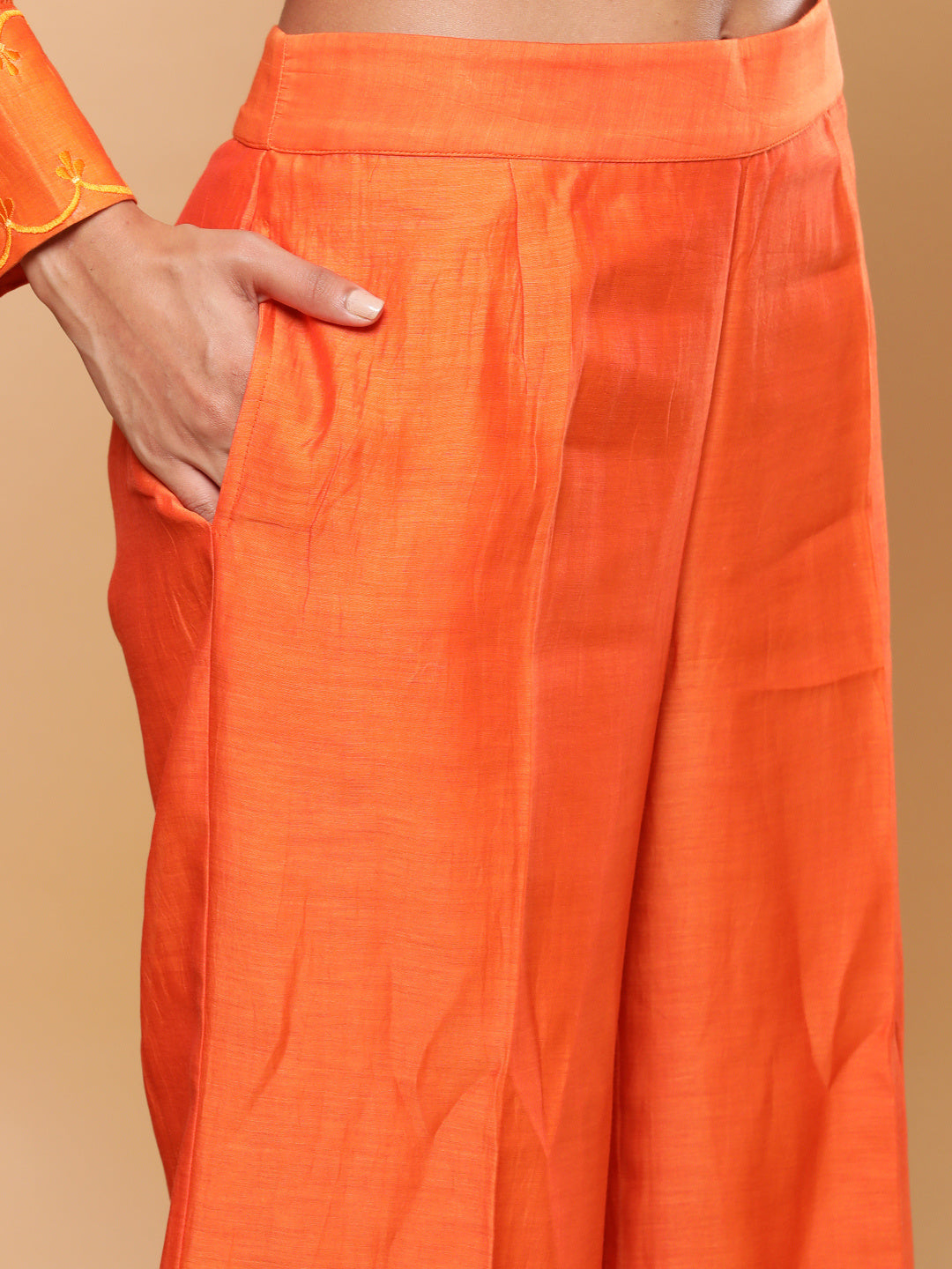 BohoJazz Nazm Embroidered Cuff-Sleeves Kurta Set with Dupatta - Rust Orange - Distacart