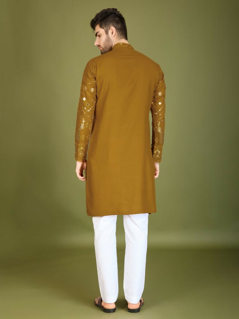 Vastranavya Yellow Exclusive Festival Wear Pure Viscose Rayon Embroidered Sequence Work Kurta