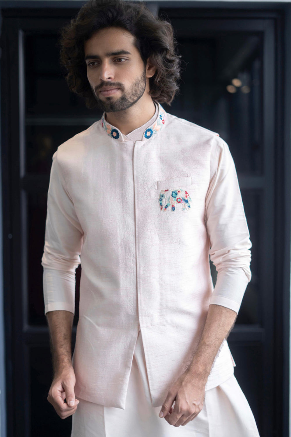 Peach Elephant Designer Men's Nehru Jacket by Hilo Design
