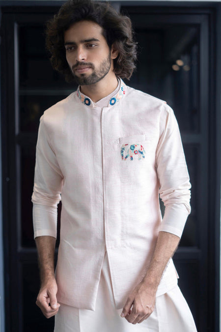 Peach Elephant Designer Men's Nehru Jacket by Hilo Design