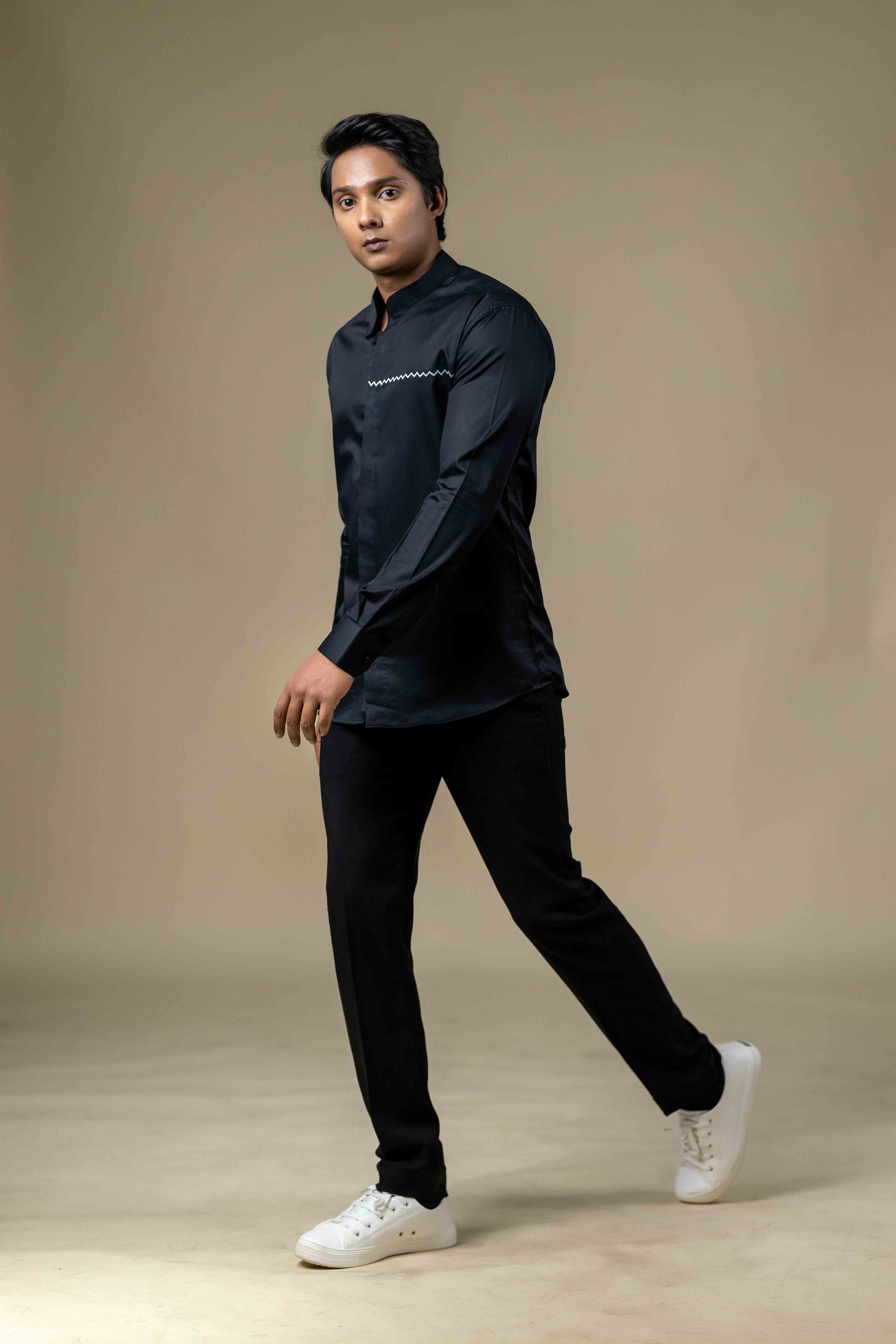 Black Vague Designer Men's Shirt by Hilo Design
