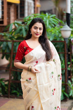Cream Silk Blend Ethnic Motifs Saree with Unstitched Blouse - Hiral Fashion
