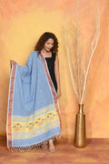 Very Much Indian Handloom Pure Cotton Paithani Dupatta - Powder Blue