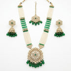 Jewel City Long Pearl Mala Golden Rainbow Diamond Studded Jumkee Tikka Necklace Set - Distacart