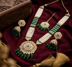 Jewel City Long Pearl Mala Golden Rainbow Diamond Studded Jumkee Tikka Necklace Set - Distacart