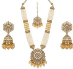Jewel City Long Pearl Mala Golden Rainbow Diamond Studded Jumkee Tikka Necklace Set - Distacart