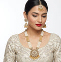 Jewel City Long Pearl Mala Golden Rainbow Diamond Studded Jumkee Tikka Necklace Set - Distacart