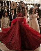 Jyoti Fashion Gorgeous Gajri Red 5MM Ton To Ton Red Thread Embroidery Faux Georgette Lehenga Choli with Dupatta
