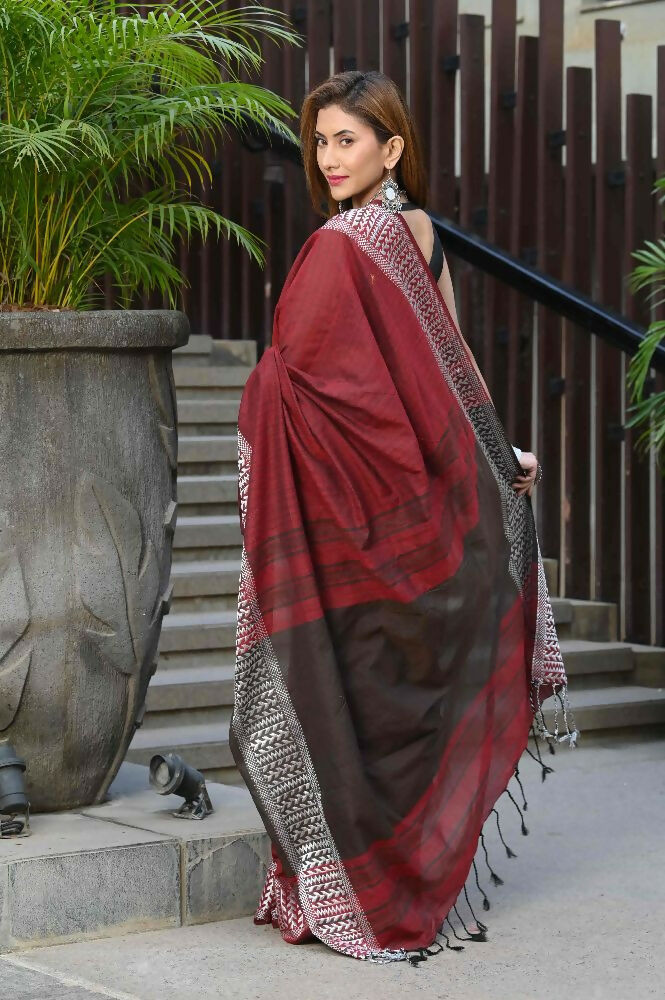Beatitude Red Cotton Jacqaurd Border Tangail Handloom Saree