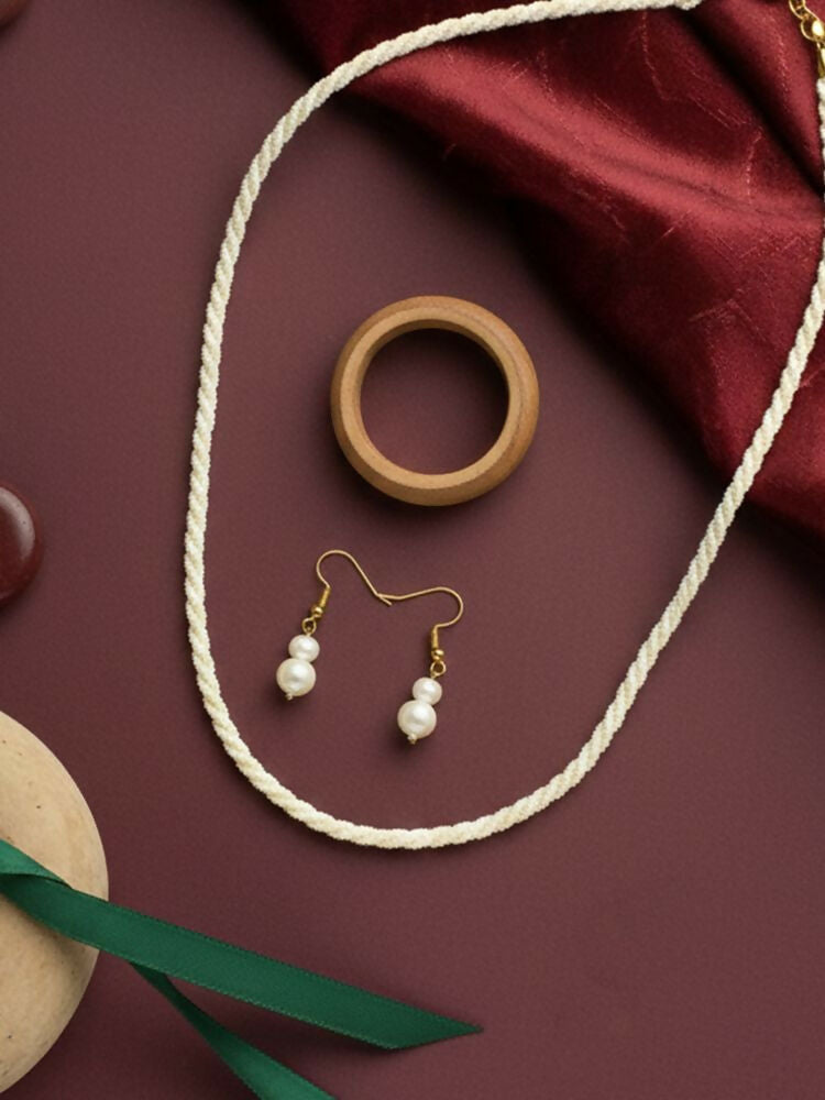 NVR Women Gold Plated White Pearl Necklace With Earrings - Distacart
