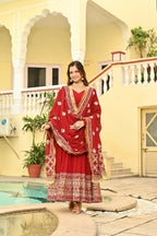 Joban Fashion Red Georgette Sequence Embroidery Work Kurta Set - Distacart