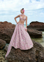 House of Panchhi Mauve Organza Sequins, Zarkan And Thread Embroidery Lehenga Choli & Dupatta