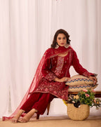 Teeya Creation Red Color Velvet Embroidery Work Wedding Wear Salwar Suit - Distacart