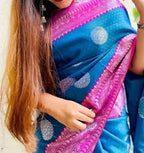 DEIANA'S Beautiful Designer Golden zari Soft Lichi Silk Saree - Blue