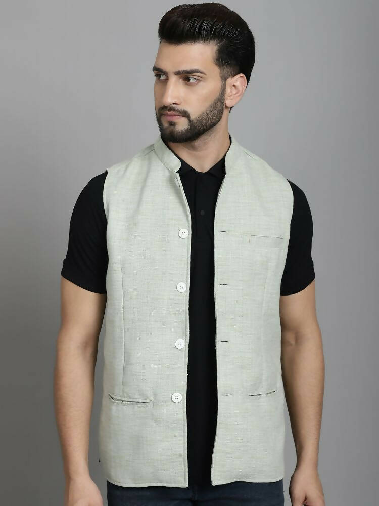 Even Apparels Nehru Jacket With Welt Pockets - Green