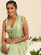 House of Panchhi Lime Green Net Sequins and Zarkan embroidery Lehenga choli & Dupatta