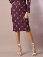 Myshka Women's Violet Printed Knee Length Party Embellished Skirts