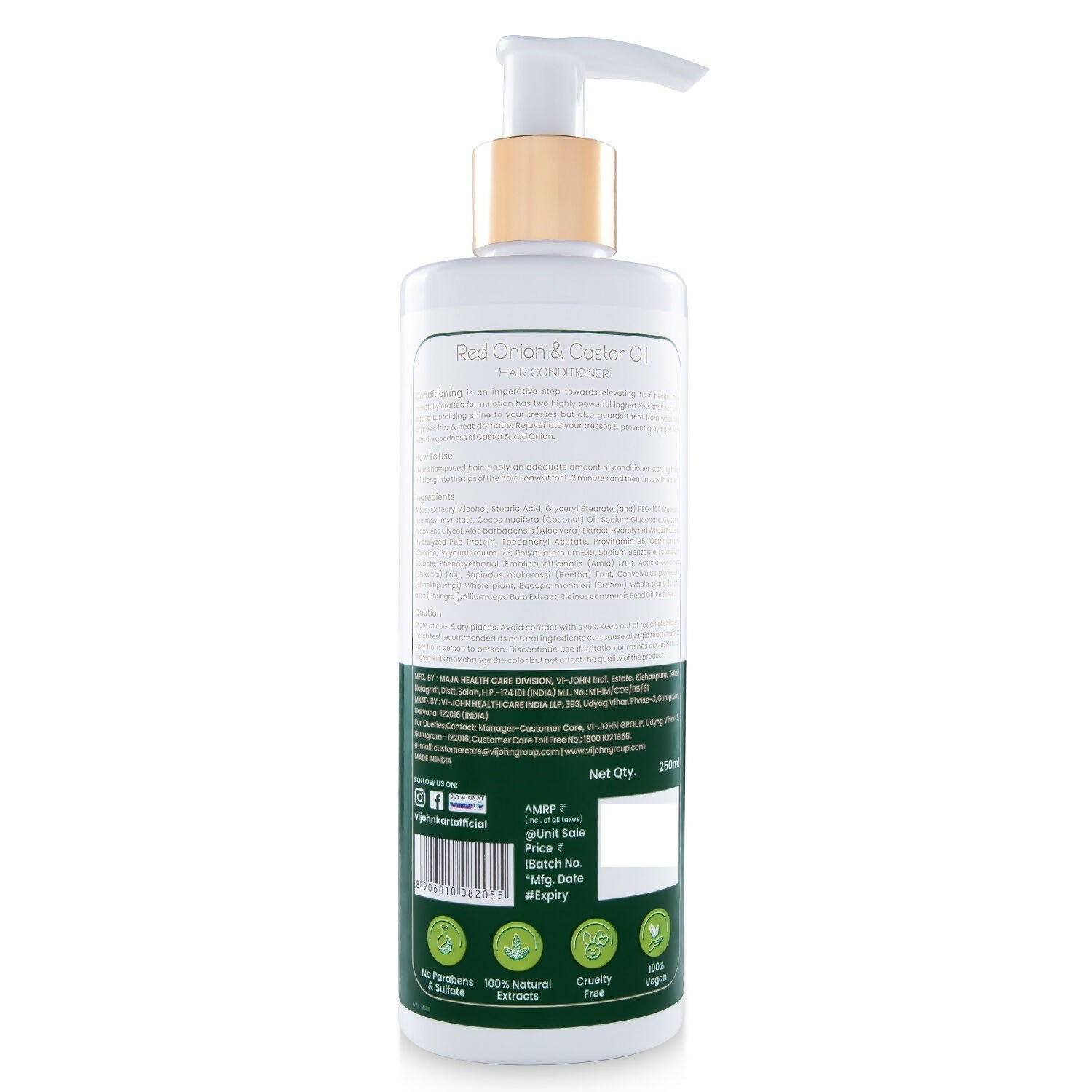 VI-JOHN Prakritik Red Onion & Castor Oil Conditioner to Prevent Dry Hair, 100% Natural Bio Actives