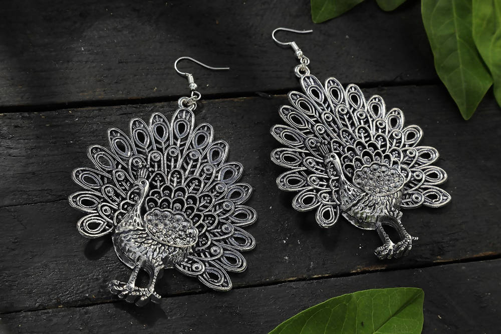 Mominos Fashion Johar Kamal Oxidised Peacock Design Earrings - Distacart
