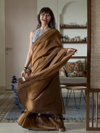 Suta Brown Solid Cotton Blend Saree - Distacart