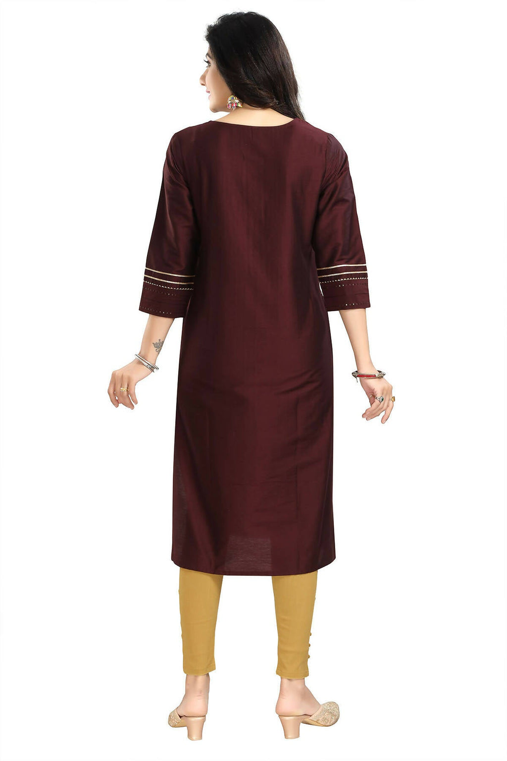 Snehal Creations Beautiful Brown Cotton Silk Designer Long Kurti Tunic With Sequines Embroidery - Distacart