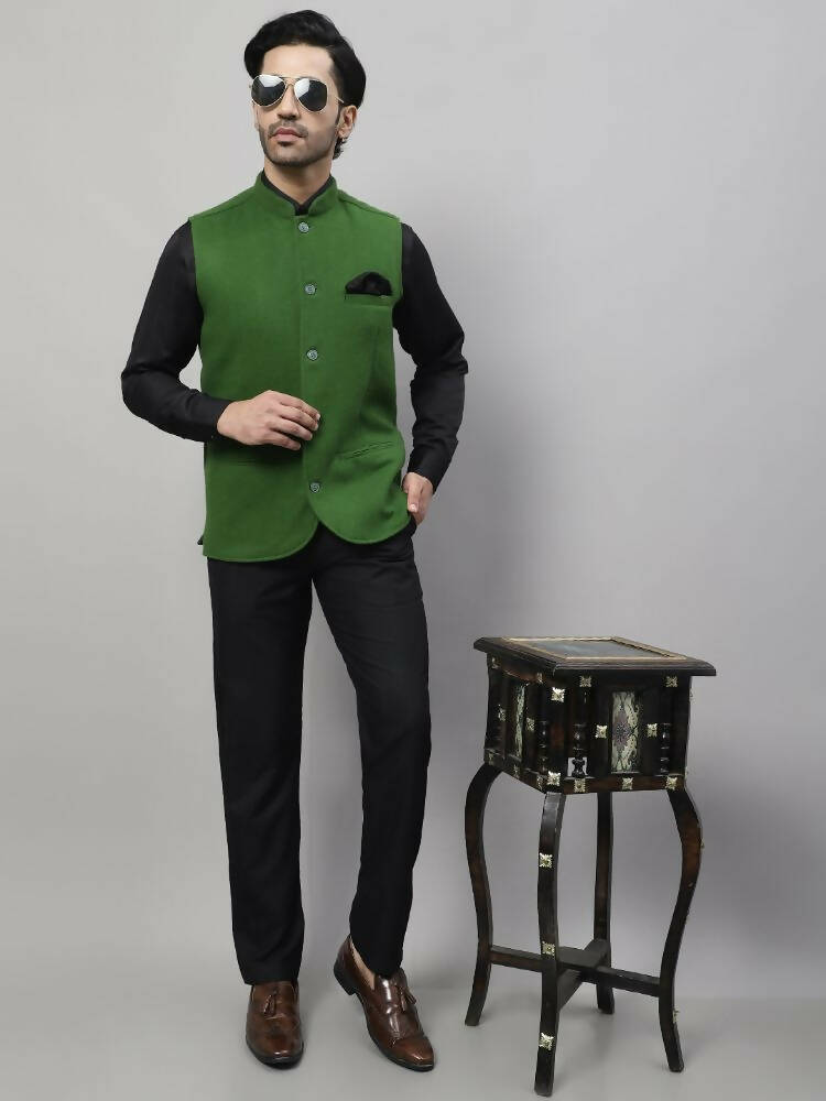Even Apparels Pure Wool Nehru Jacket - Green
